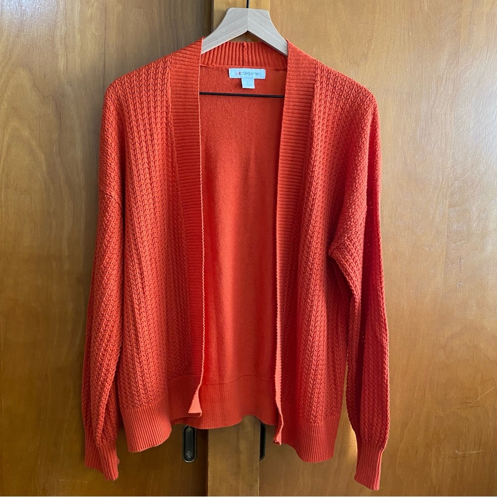 Liz Claiborne Orange Knit Open Front Cardigan Large